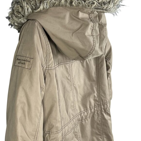 Abercrombie & Fitch Womens Large Faux Fur Hood Sherpa Lined Parka Jacket Brown - Picture 8 of 16